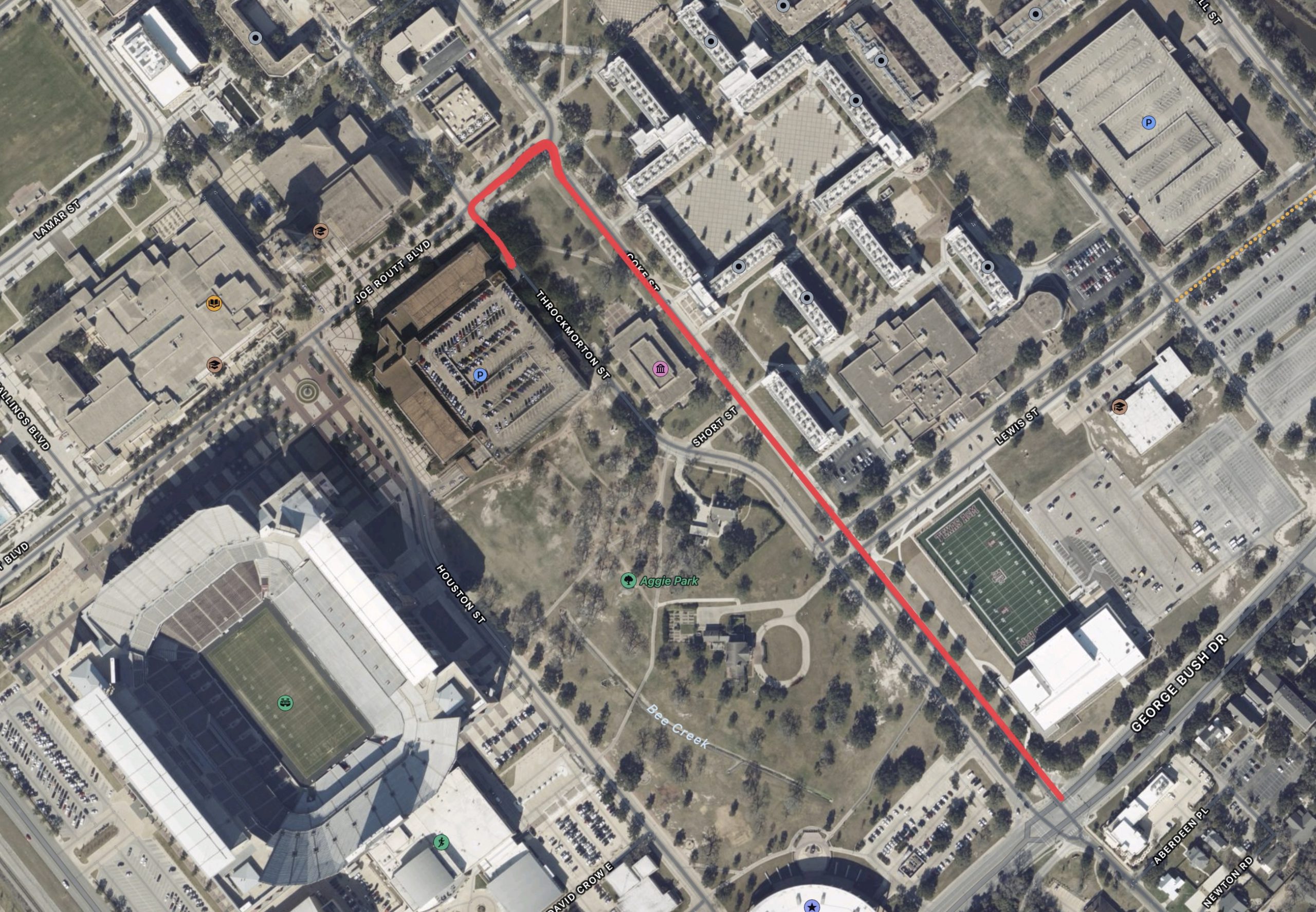 A map of how to enter campus for an EMS patient pick up on game day 